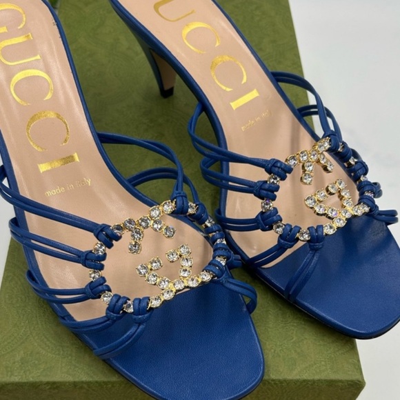 Gucci Shoes - Gucci Women's crystal GG Blue Mules. Size 38.5